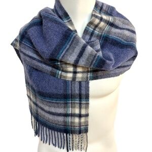 House of Scotland 100% Lambswool Tartan Scarf 🇬🇧 – Blue, Grey & Black Plaid